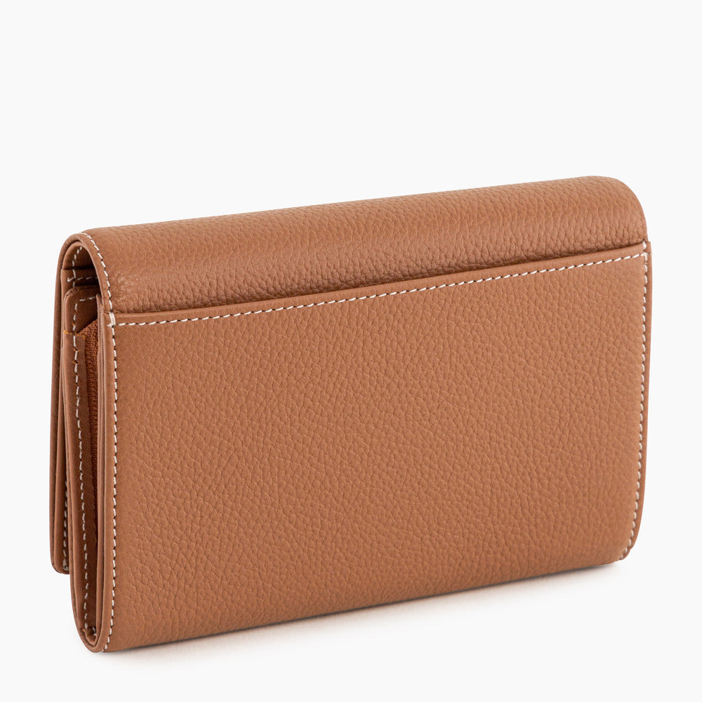 LE TANNEUR Portefeuille femme modèle Emilie en cuir grainé couleur marron tan