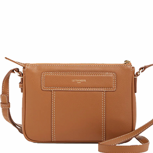 Petit sac bandoulière en cuir grainé Le Tanneur gamme Judith couleur marron Tan