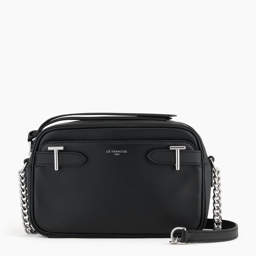 LE TANNEUR -Sac bandoulière femme modèle Laura en cuir lisse noir –