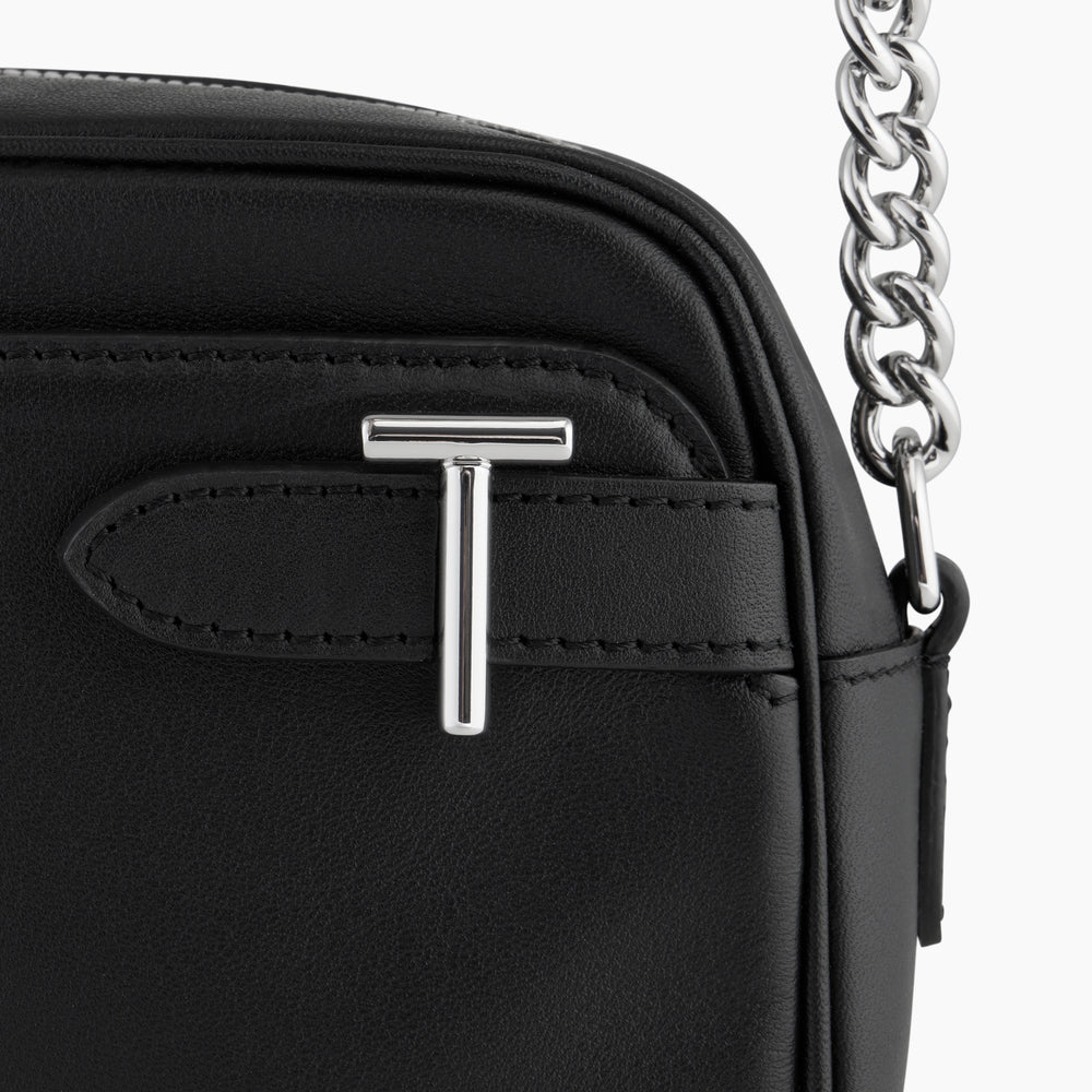 LE TANNEUR -Sac bandoulière femme modèle Laura en cuir lisse noir –
