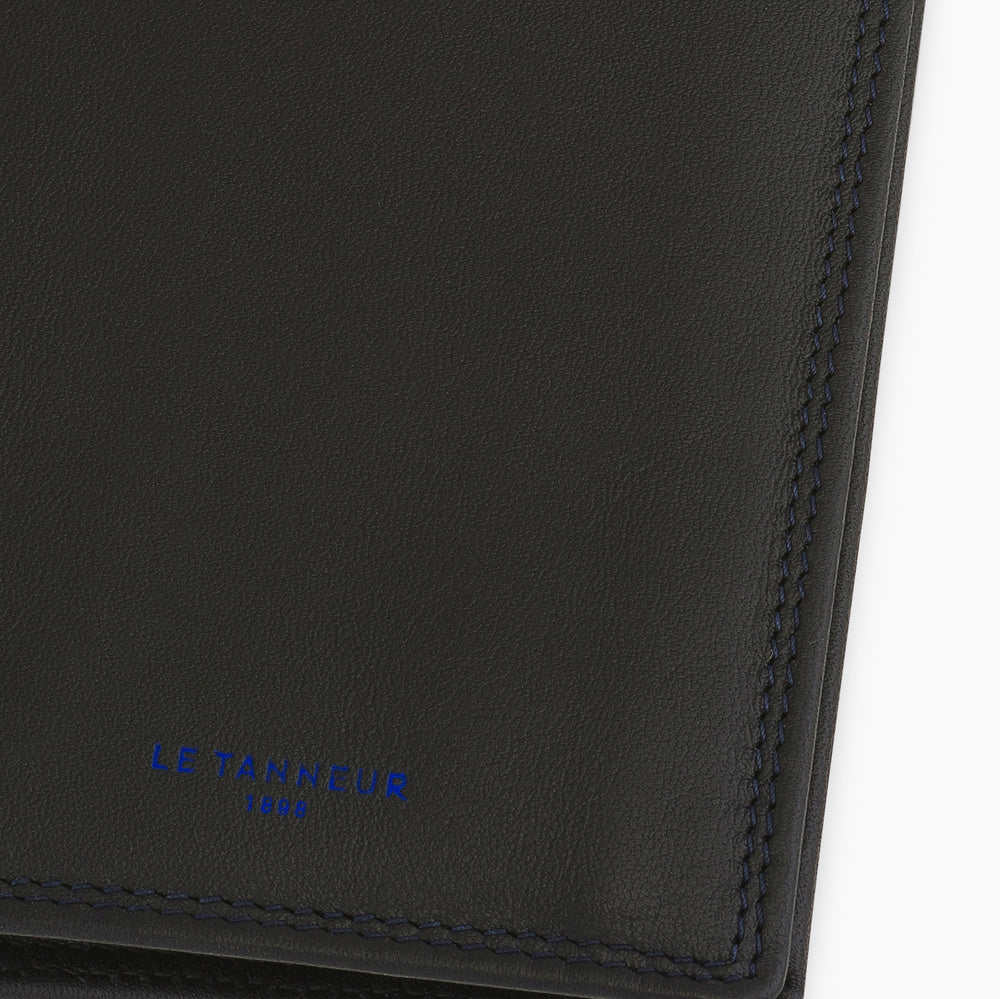 LE TANNEUR  - Portefeuille vertical homme zippé 2 volets modèle Martin en cuir lisse noir –