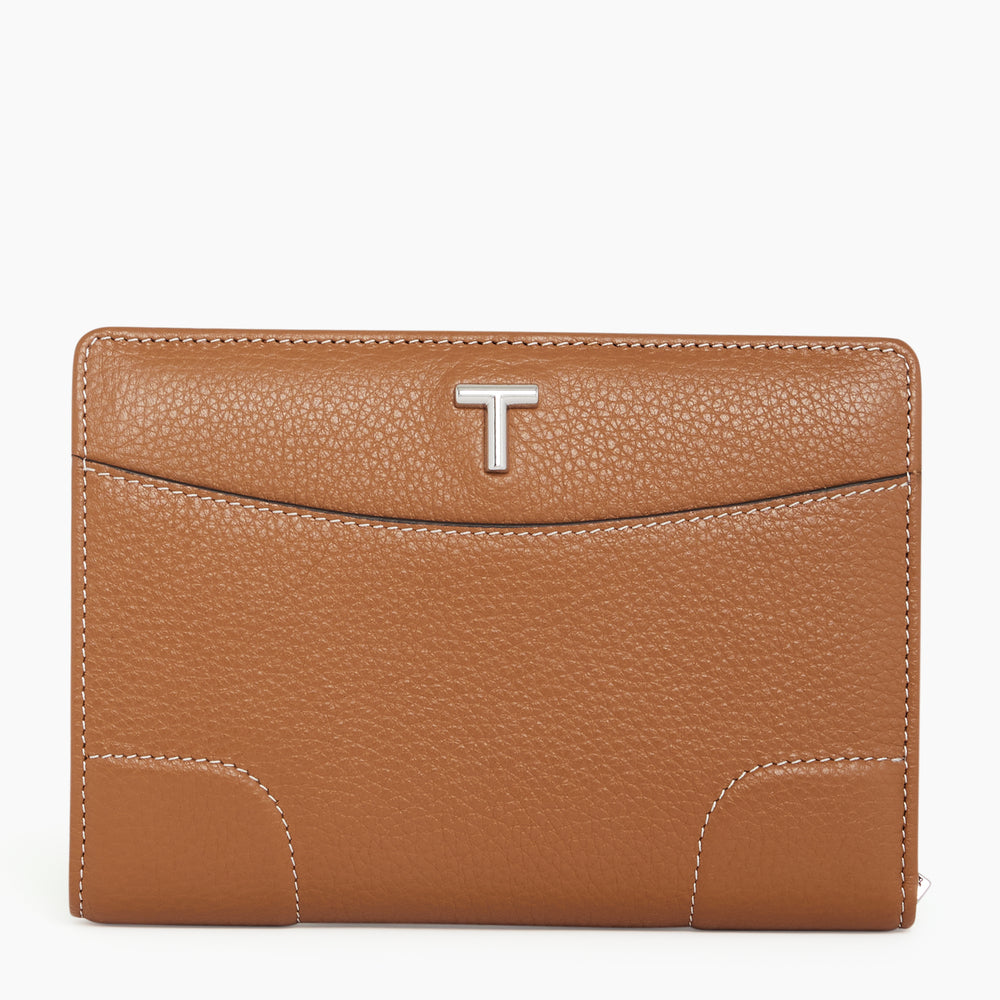 Portefeuille femme moyen modèle Romy en cuir grainé Marron tan - LE TANNEUR