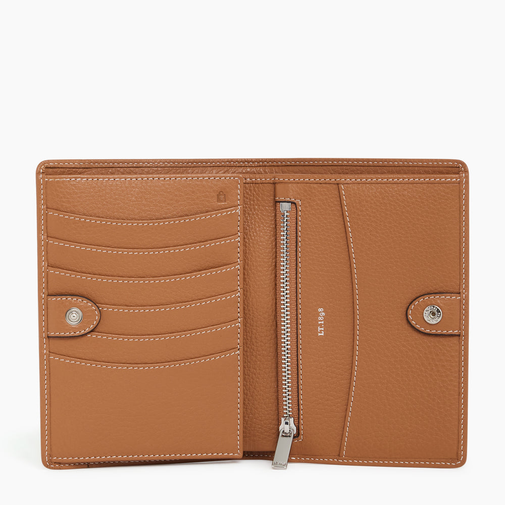 Portefeuille femme moyen modèle Romy en cuir grainé Marron tan - LE TANNEUR