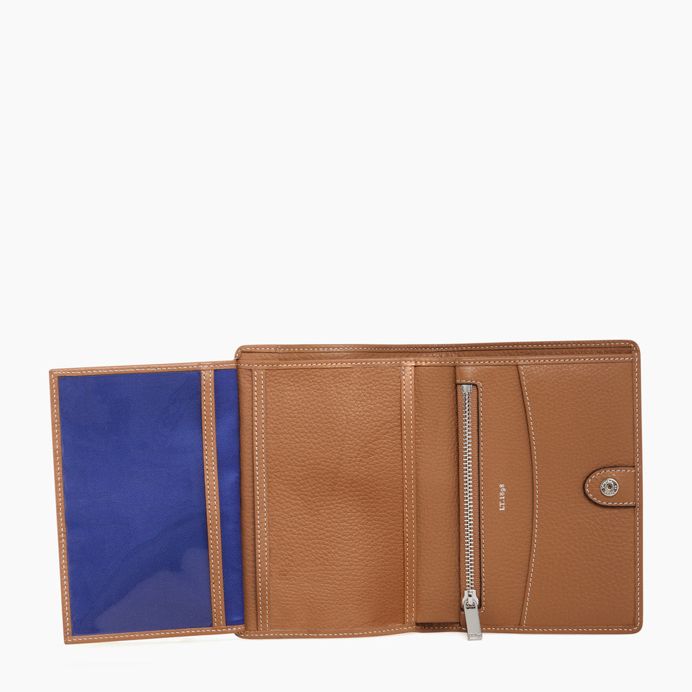 Portefeuille femme moyen modèle Romy en cuir grainé Marron tan - LE TANNEUR