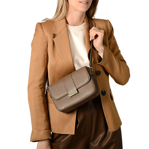 Besace en cuir taupe gamme "Toupie Romy"