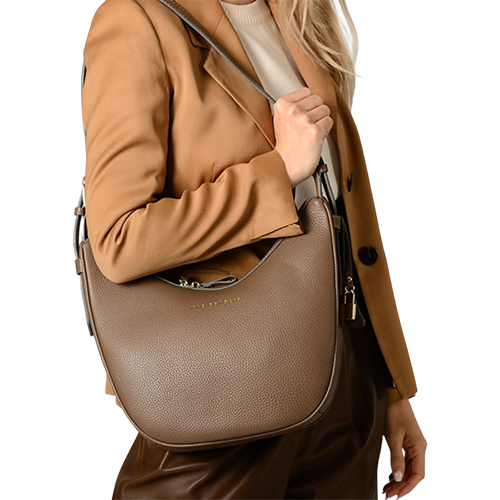 Sac porté croisé en cuir taupe gamme "Trinite Romy"