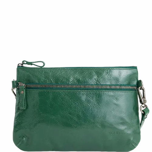 Pochette en cuir glacé avec bandoulière amovible Vicky NAT & NIN couleur vert cèdre