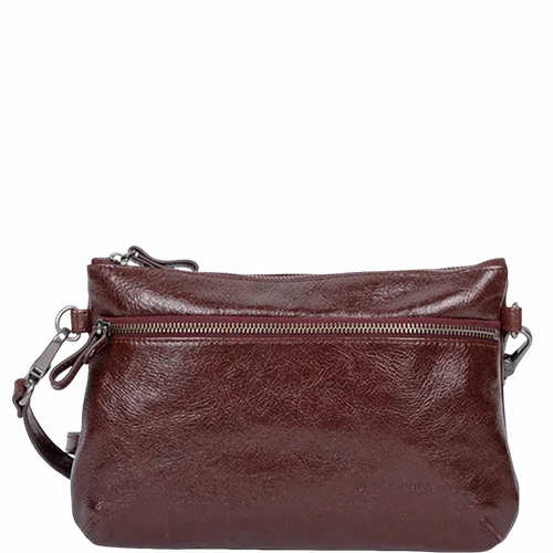 Pochette en cuir glacé avec bandoulière amovible Vicky NAT & NIN couleur marron châtaigne