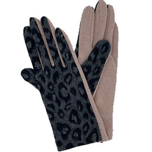 VINCENT PRADIER Gants tactiles avec motif animal - Rose / Léopard gris BAGADIE PARIS