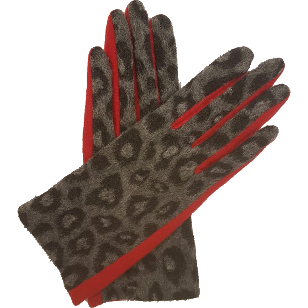 VINCENT PRADIER Gants avec motif animal - Rouge / Léopard Gris BAGADIE PARIS