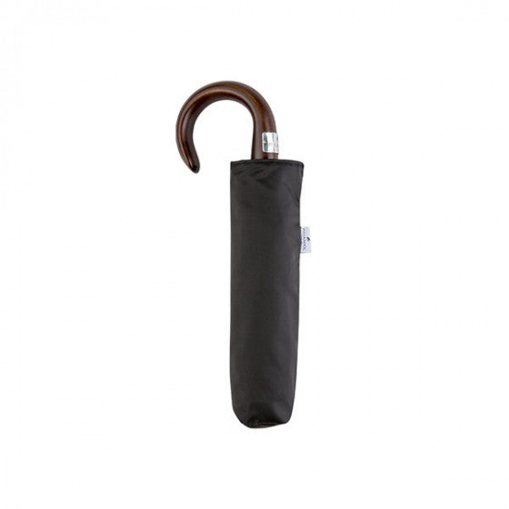 PIGANIOL - Mini-Parapluie Homme Noir Pliant Automatique Poignée Bois Courbe