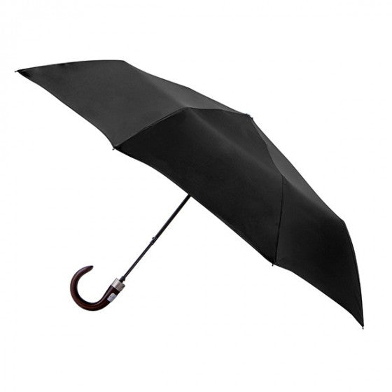 PIGANIOL - Mini-Parapluie Homme Noir Pliant Automatique Poignée Bois Courbe