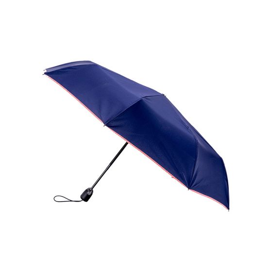 PIGANIOL - Parapluie Femme Chic Pliant Marine finition Rouge RAYURES